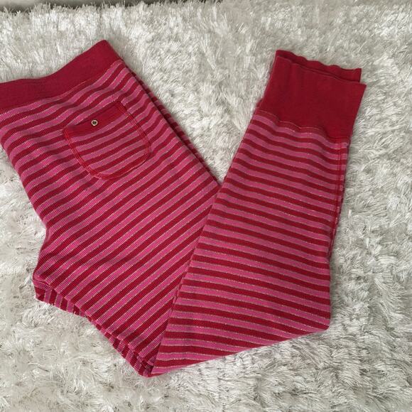 Victoria's Secret Thermal Sleep Pants Sz Large Pink Red Sparkle Stripes - Picture 1 of 8
